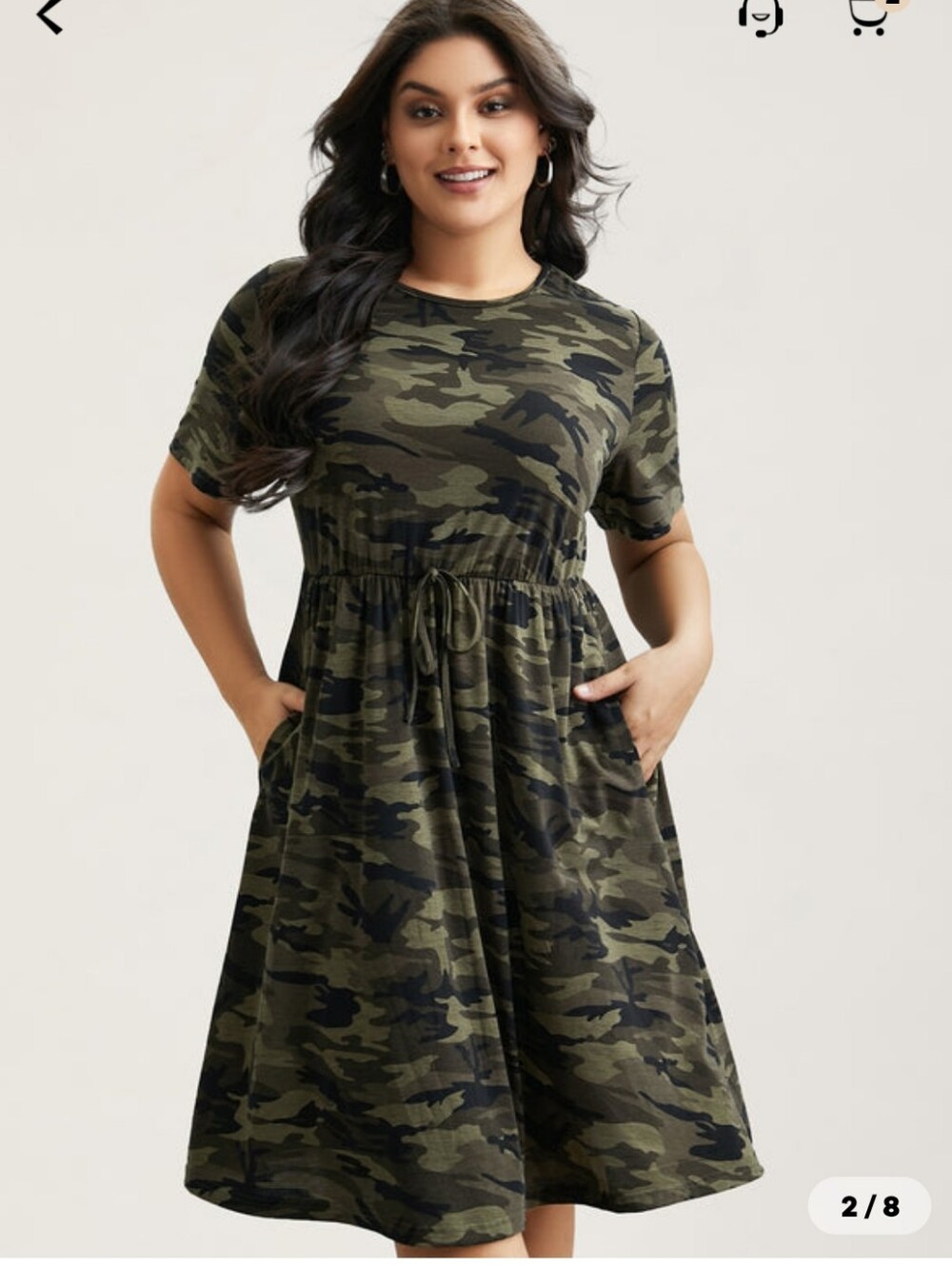 BloomChic Olive Camo Midi Dress with Drawstring Waist